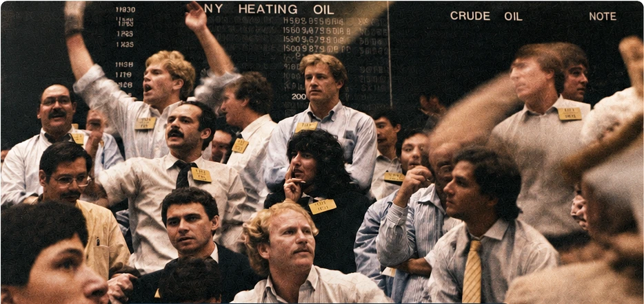 Michele Mish Schneider centered on a New York commodities trading floor in the 1980s